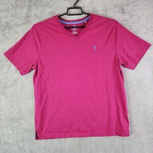 Womens Pink Caribbean V Neck Short Sleeve Shirt Supima Cotton Size Large